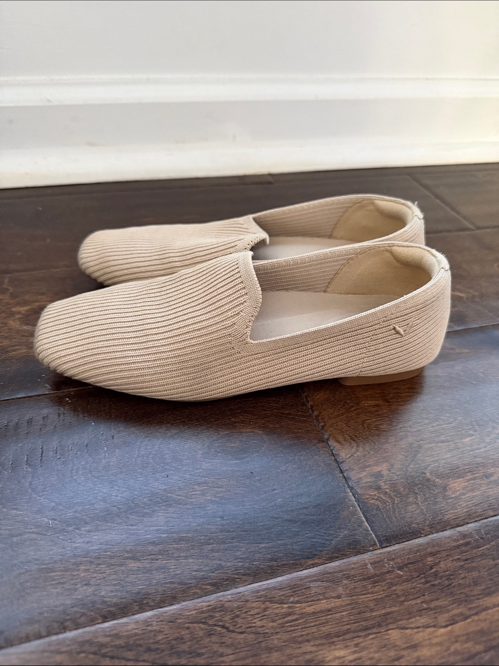 Vivaia Samantha Square Toe Loafers Almond Beige Knit Flats 35 US Sz 5